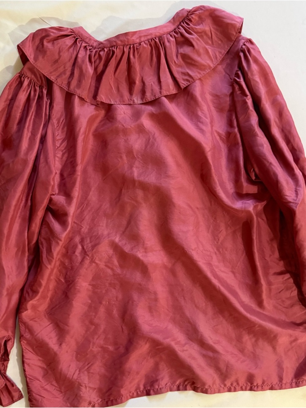Gallagher Ruffled V-Neck Blouse in Raspberry - Picture 2 of 4
